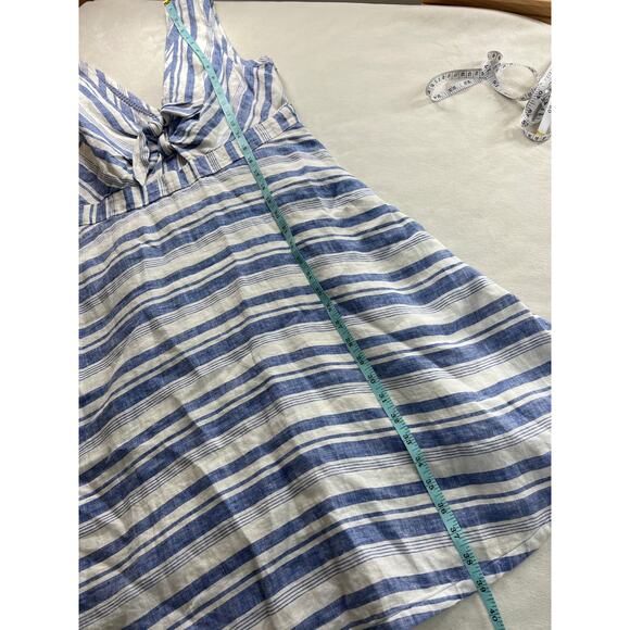 New Anthropologie Maeve Linen Striped Tie Front Pocket Dress Bon Vivant Coastal - Picture 13 of 13